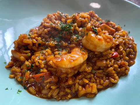 Receta de arroz caldoso con gambas y calamares