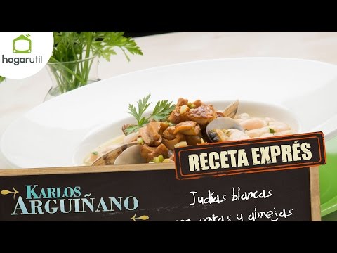 Receta de alubias blancas con setas y almejas