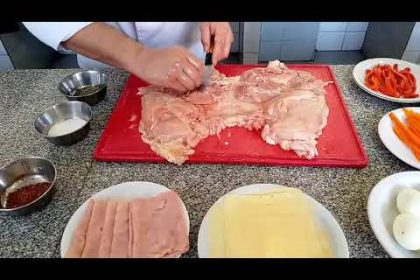 Receta de arrollado de pollo con jamón y queso