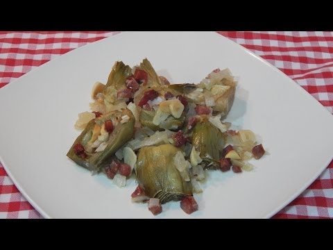 Receta de alcachofas al horno con jamón y cebolla