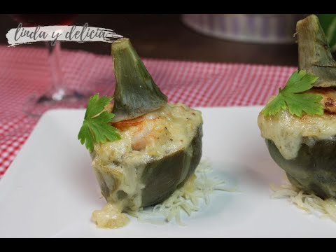 Receta de alcachofas rellenas de gambas