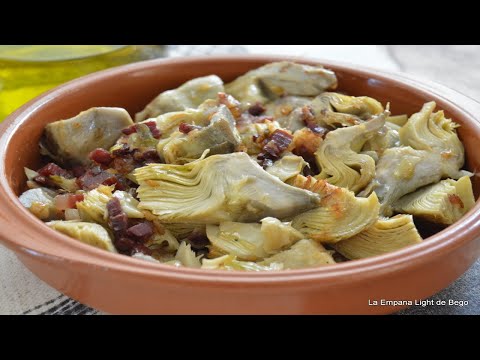 Receta de alcachofas con guisantes y jamón