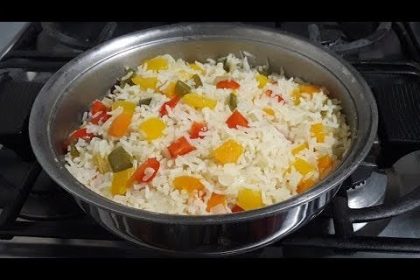 Receta de arroz blanco con pimiento y cebolla