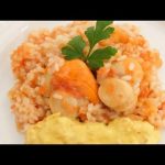 Receta de vieiras con arroz suflé y puré de apionabo