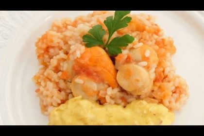 Receta de vieiras con arroz suflé y puré de apionabo